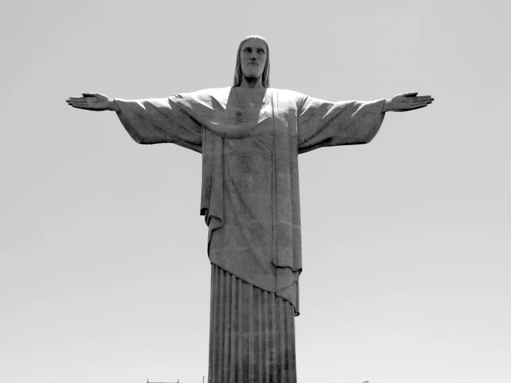 a black and white photo of a statue of jesus, by Matteo Pérez, olympics, photographic print