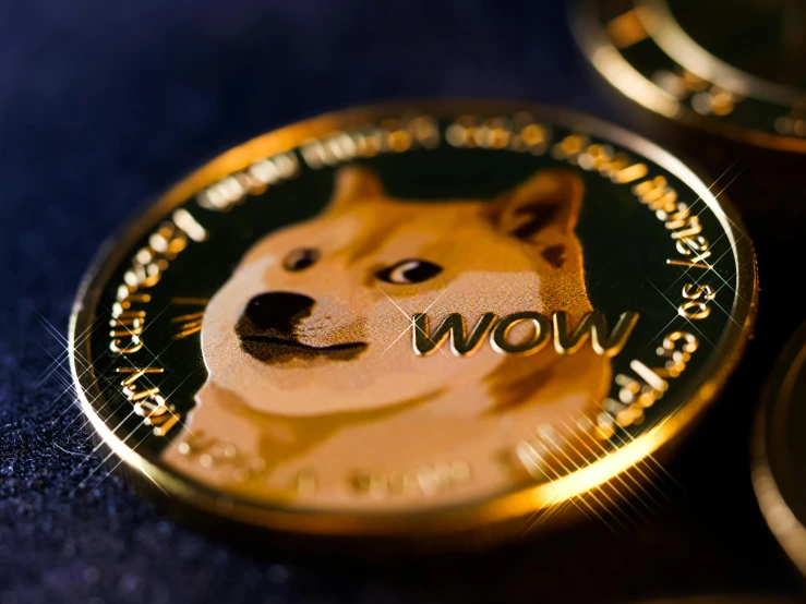 a close up of a doge coin on a table, by Julia Pishtar, zoomed in shots, extra crisp image, hero, dials