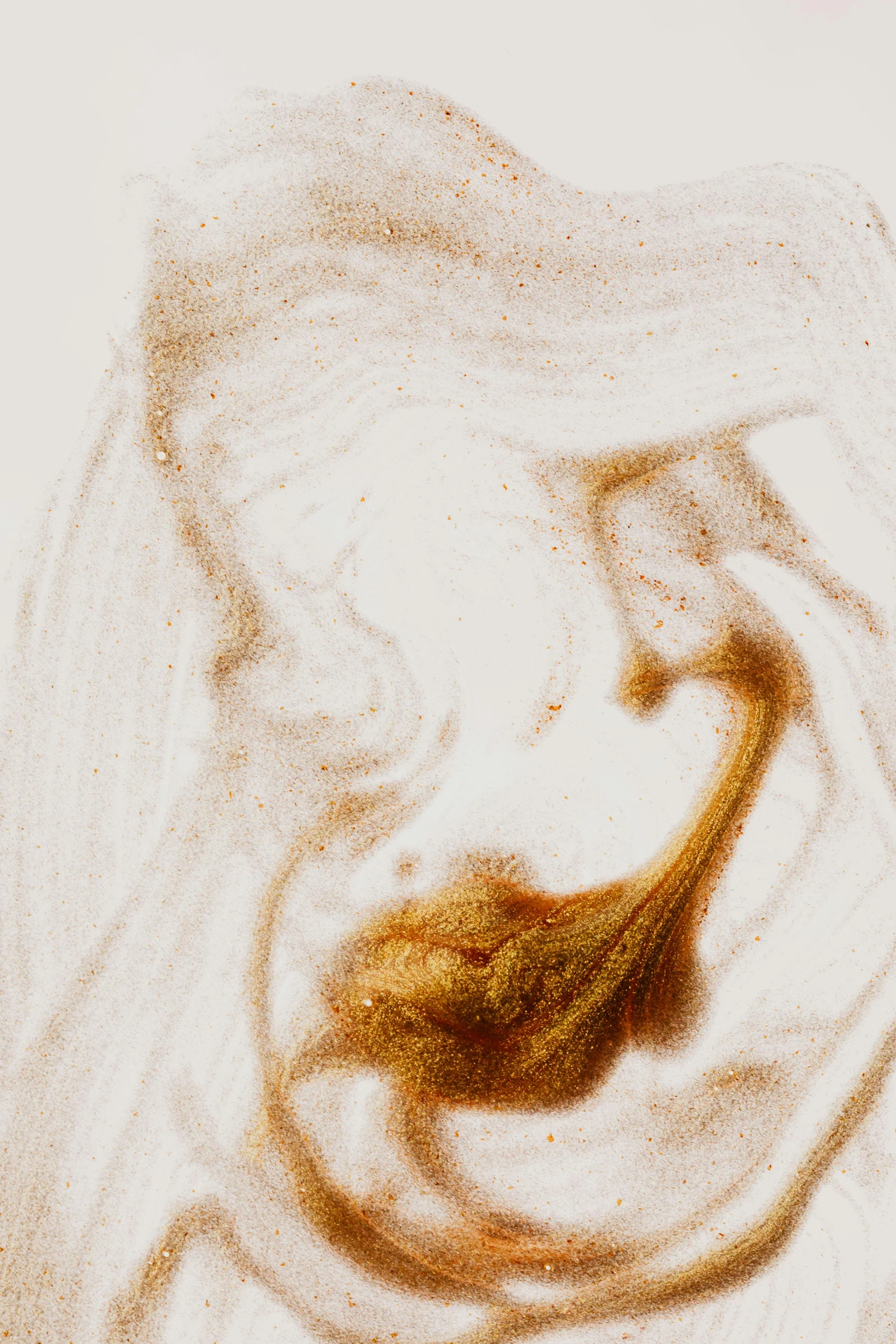 a close up of a brown substance on a white surface, inspired by Anna Füssli, trending on unsplash, generative art, latte art, hair made of shimmering ghosts, detailed product image, on canvas