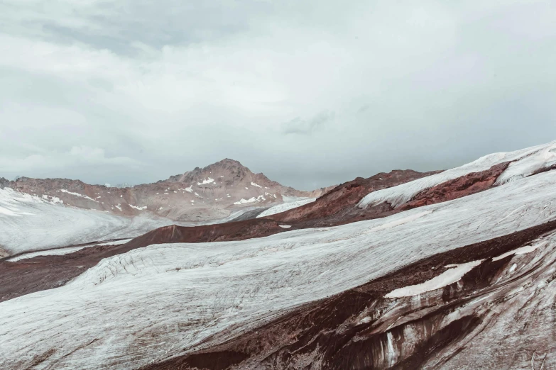 a group of people standing on top of a snow covered mountain, an album cover, trending on unsplash, hurufiyya, muted browns, glacier coloring, background image