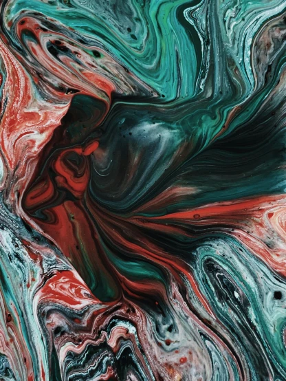an abstract painting with red, green and black colors, inspired by Yanjun Cheng, trending on pexels, made of liquid, malachite, ilustration, instagram art