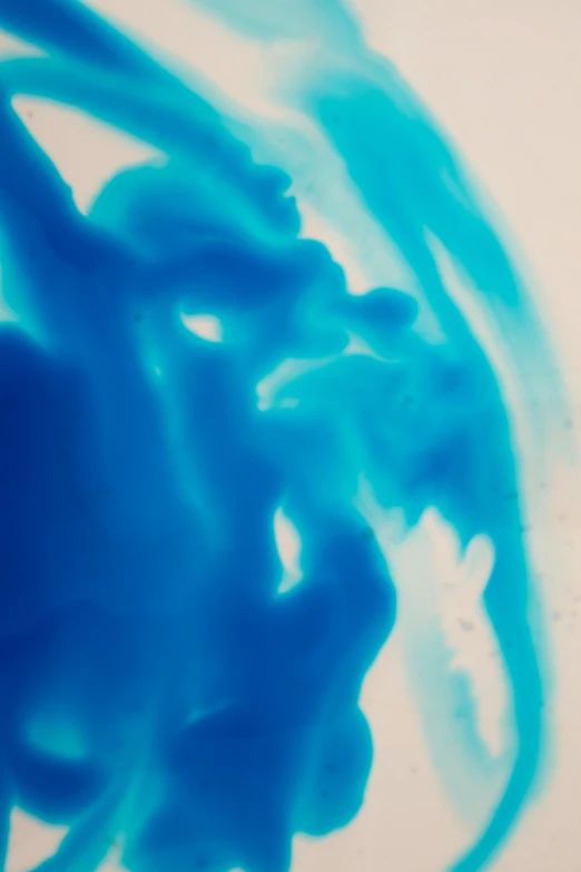 a close up of a blue substance in water, an airbrush painting, inspired by Raoul De Keyser, lyrical abstraction, portrait no. 1, james nares, chromostereopsis, ( ( abstract ) )
