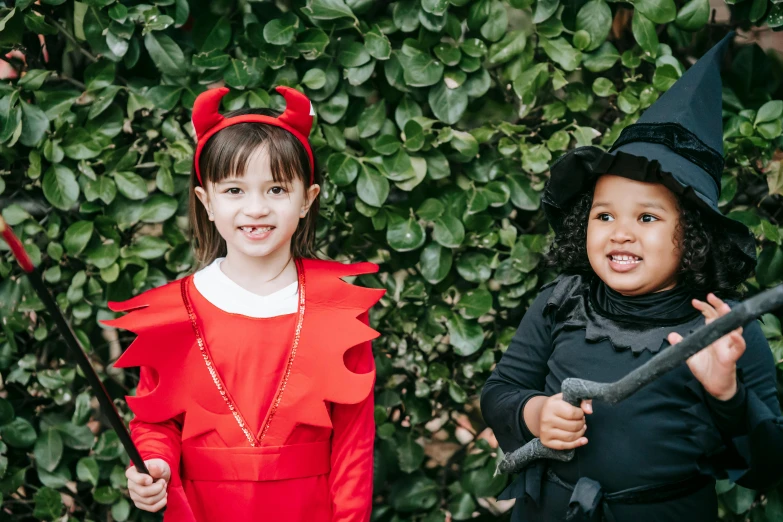 two little girls dressed up in halloween costumes, pexels contest winner, symbolism, cheeky devil, jordan grimmer and natasha tan, blank, the gruffalo