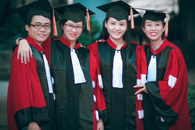 a group of people in graduation gowns posing for a picture, a picture, unsplash, academic art, vietnamese woman, 15081959 21121991 01012000 4k, medium close-up shot, instagram photo