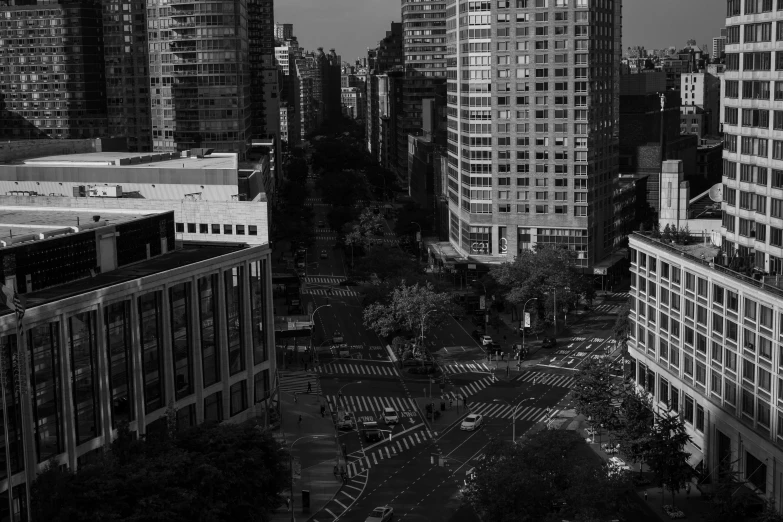 a black and white photo of a city, by Adam Rex, square, intersection, high quality image, joseph todorovitch