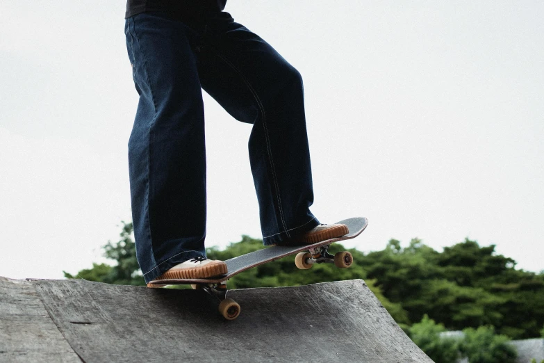 a man riding a skateboard up the side of a ramp, a picture, unsplash, ( ( ( wearing jeans ) ) ), sitting on a tree, corduroy, casual game