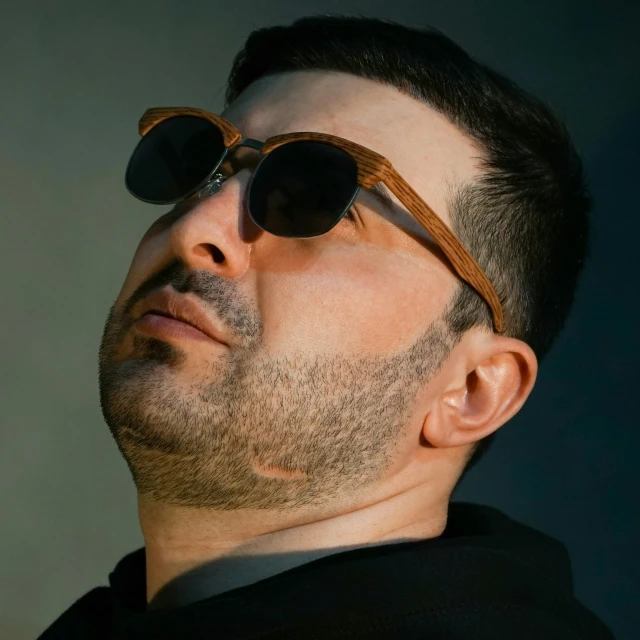 a close up of a person wearing sunglasses, inspired by Agnolo Gaddi, reza afshar, portrait pose, adar darnov, profile image