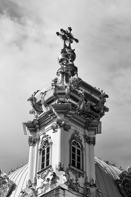 a black and white photo of a clock tower, a black and white photo, by Altichiero, baroque, star roof, são paulo, nazare (portugal), reliquary