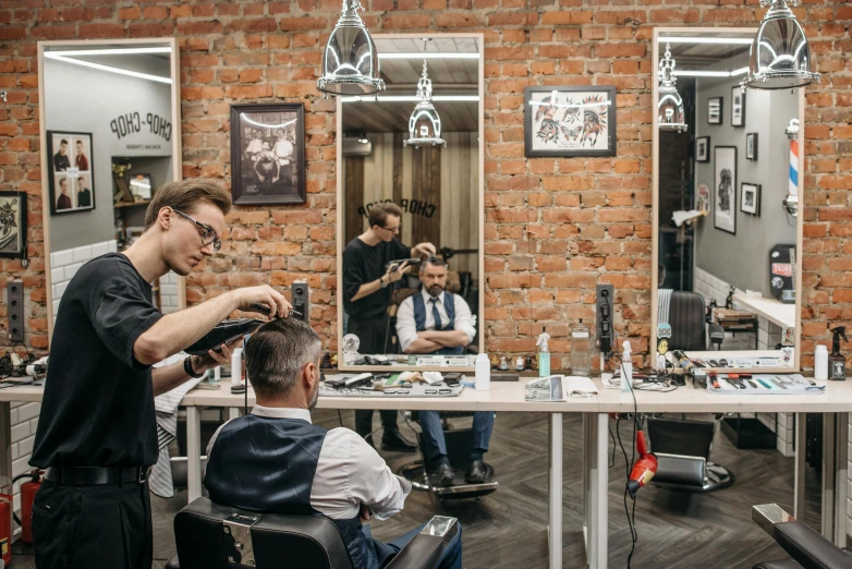 a man getting his hair cut at a barber shop, by Adam Marczyński, pexels contest winner, lyco art, фото девушка курит, vitaly bugarov, mucha and artem demura, thumbnail