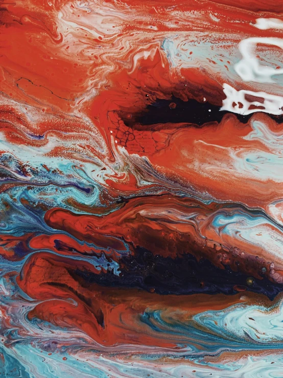 a close up of a red and blue painting, swirling liquids, earth colors, an ai generated image, ilustration