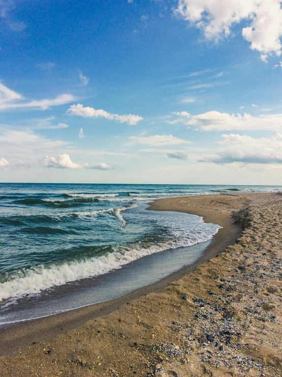 a large body of water sitting on top of a sandy beach, by Niko Henrichon, pexels contest winner, renaissance, 2 5 6 x 2 5 6 pixels, from wheaton illinois, slide show, waves