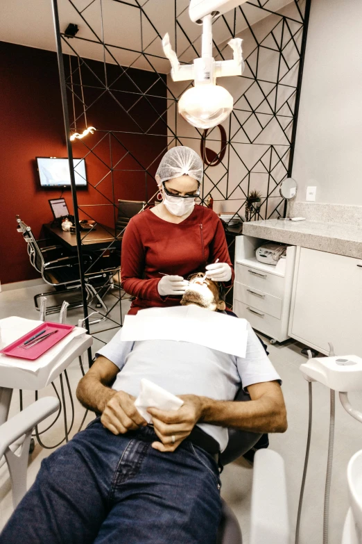 a couple of people that are in a room, teeth filled with cavities, thumbnail, profile image, old man doing with mask