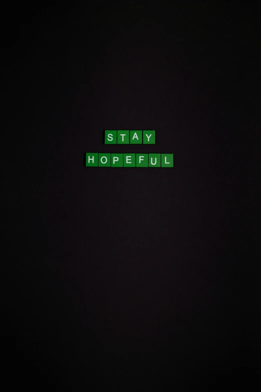 a green sign that says stay hopeful, an album cover, by Adam Pijnacker, happening, dark mode, 256x256, dope, motivation