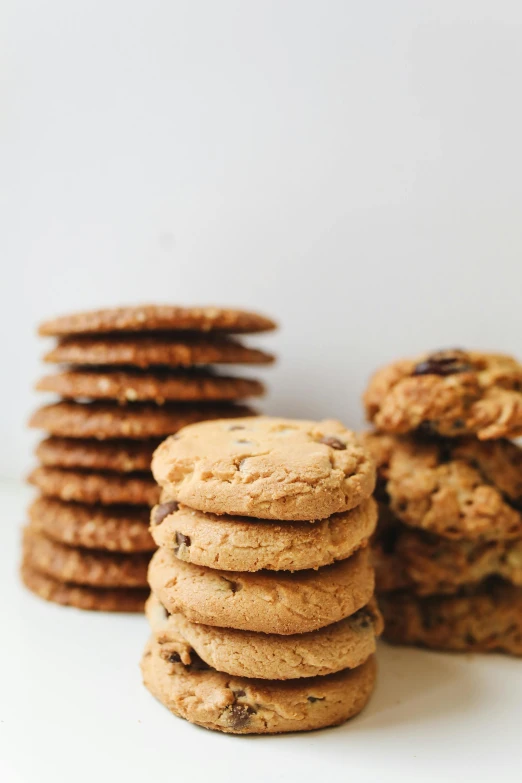 a stack of cookies sitting on top of a table, dwell, various sizes, on clear background, in a row