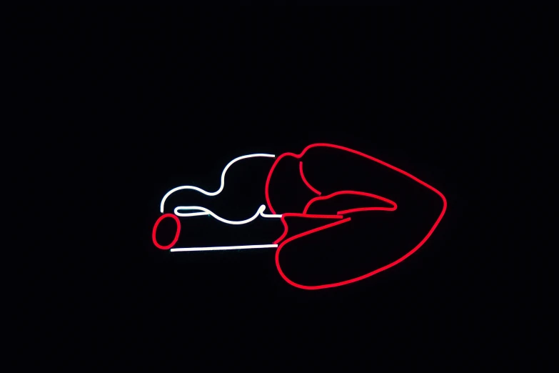 a neon sign of a person sleeping on a bed, inspired by Bruce Nauman, unsplash, lips on cigarette, curves, ilustration, broken heart