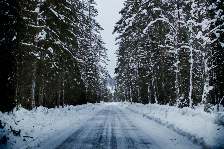 a snowy road in the middle of a forest, by Jaakko Mattila, pexels contest winner, hurufiyya, 2 5 6 x 2 5 6 pixels, grey, corduroy road, religious