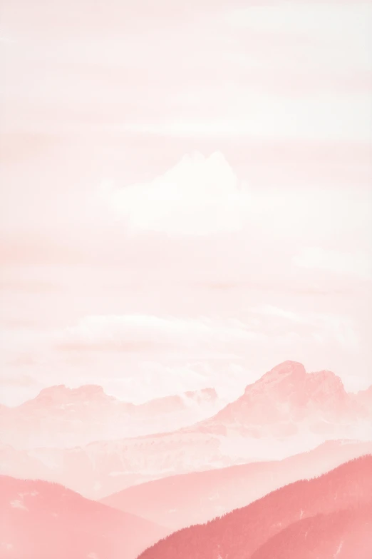 a pink sky with mountains in the background, inspired by Julian Schnabel, pale red, setting is bliss wallpaper, jen atkin, semi - realism