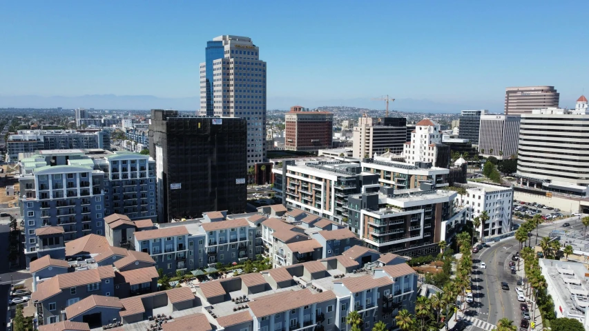 an aerial view of a city with tall buildings, 1600 south azusa avenue, high res 8k, square