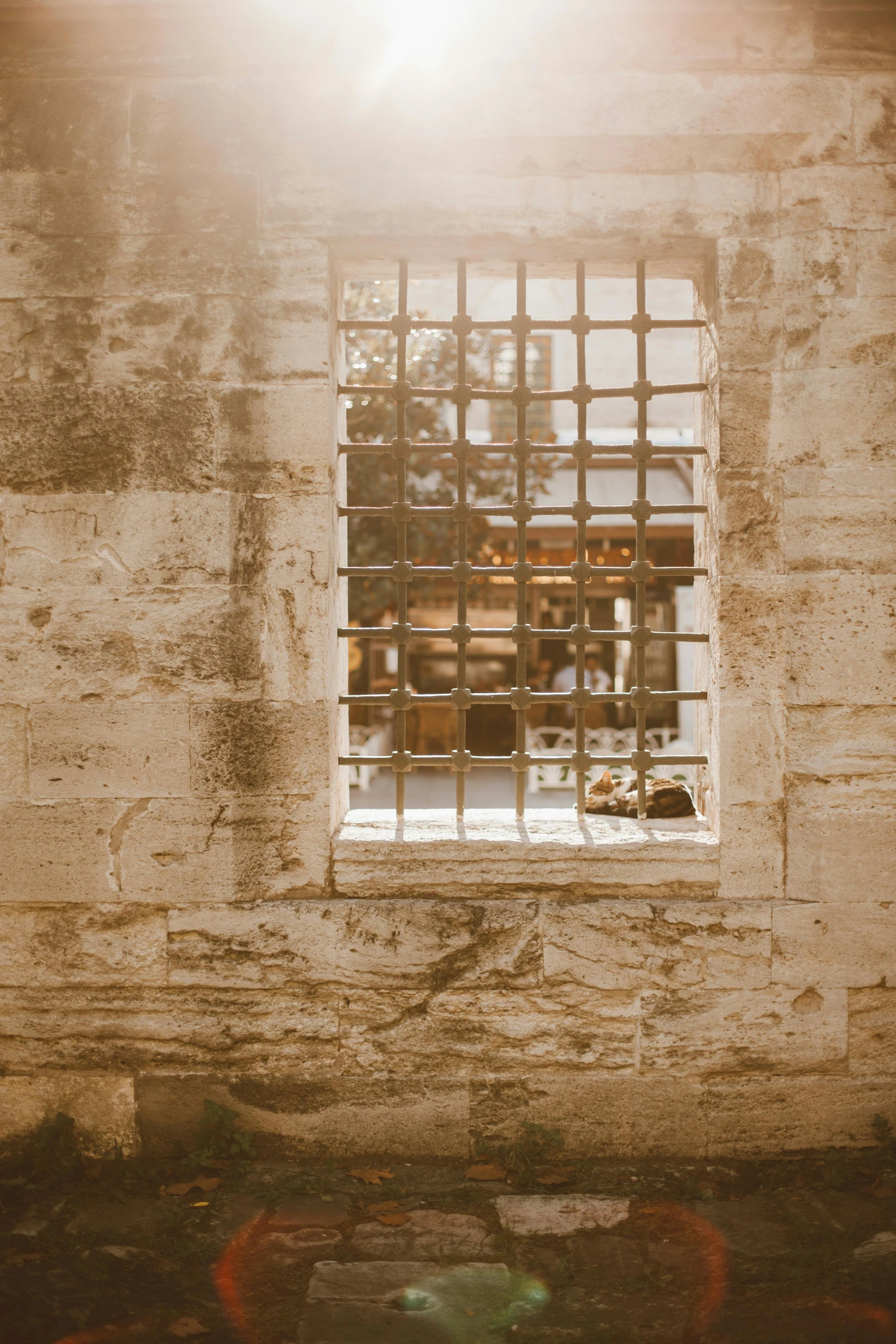 a fire hydrant sitting in front of a window, an album cover, inspired by Elsa Bleda, renaissance, behind bars, the western wall, vintage frame window, turkey