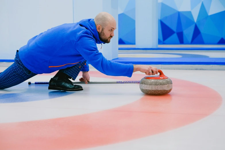 a man about to throw a curling stone, by Julia Pishtar, performance, vladimir motsar, multicoloured, 15081959 21121991 01012000 4k