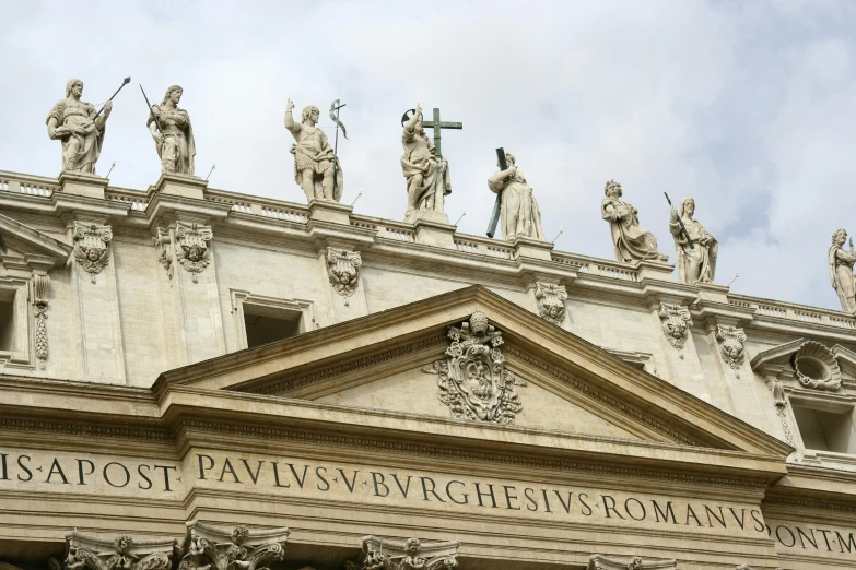 a large building with statues on top of it, by Cagnaccio di San Pietro, pexels contest winner, parce sepulto, profile image, high resolution image, view from front