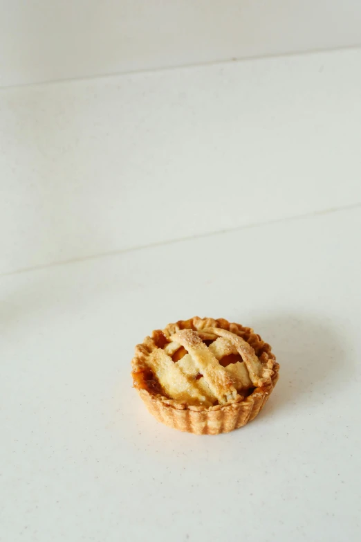 a small apple pie sitting on top of a table, product image, petite, frontal shot, mini