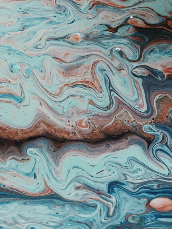 a close up of a painting of a body of water, trending on unsplash, mocha swirl color scheme, colourful slime, blue marble, all marble