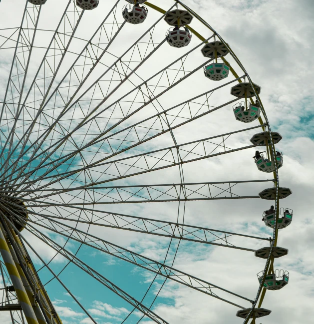 a large ferris wheel on a cloudy day, a portrait, pexels contest winner, yellow, instagram post, afternoon hangout, sky blue