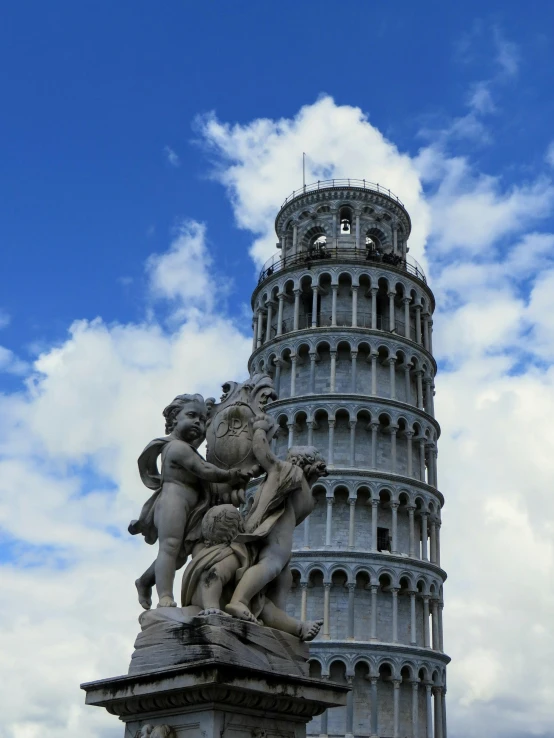 a statue in front of the leaning tower of pisa, pexels contest winner, square, thumbnail, multiple stories, skyscraper