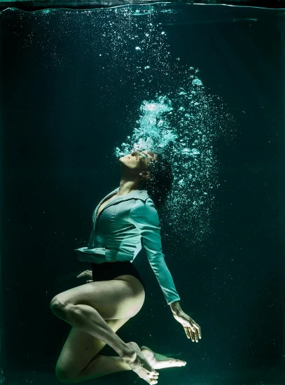 a woman is diving under the water, by Maciej Kuciara, art photography, hyperrealism”, floating. greenish blue, ignant, “diamonds