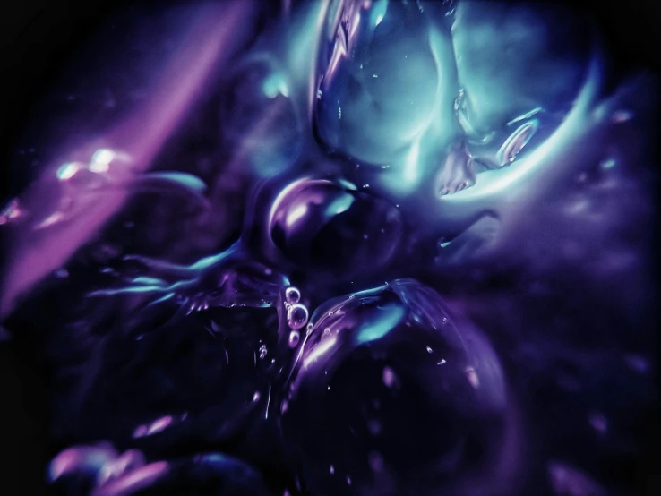 a close up of a bunch of grapes, an album cover, by Beeple, deviantart, made of liquid purple metal, swirly liquid fluid abstract art, cinematic footage, mauve and cyan