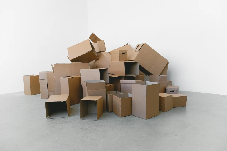 a pile of cardboard boxes in a room, pokimane, 1 6 x 1 6, overview, null
