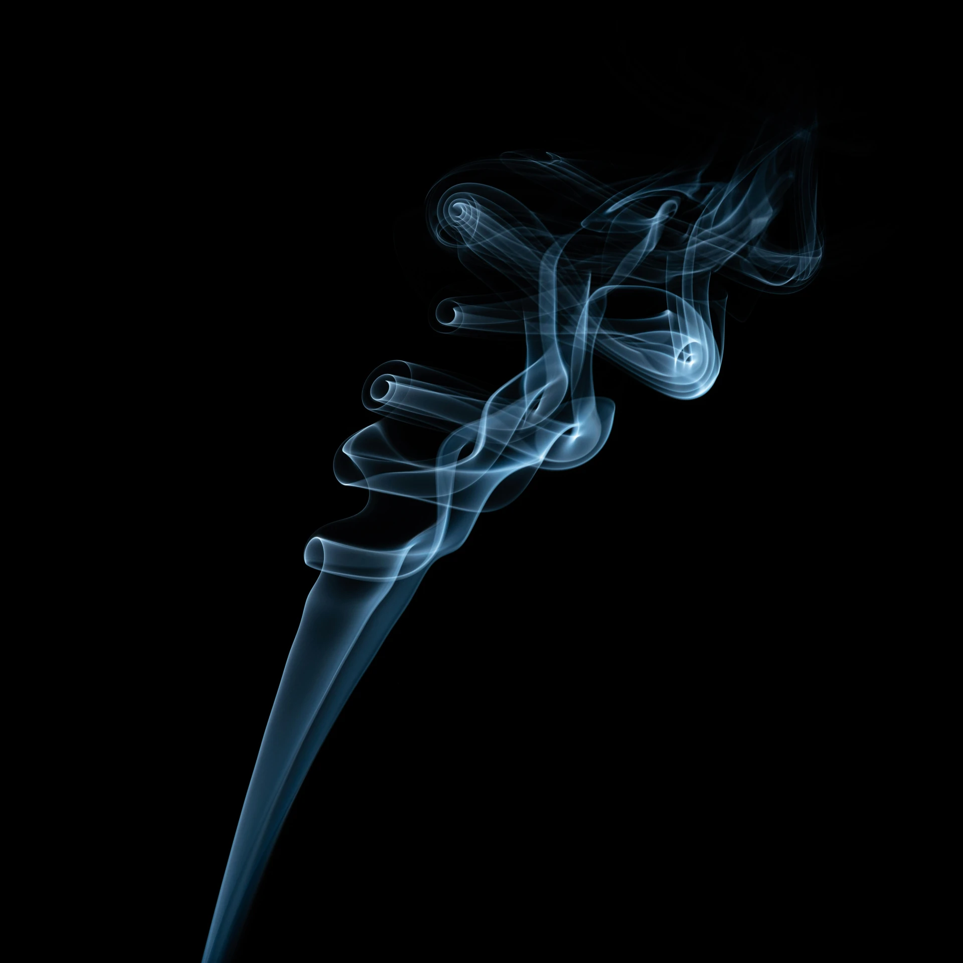 a close up of smoke on a black background, an album cover, by Adam Pijnacker, pexels, hurufiyya, blue haze, praying with tobacco, flowing tendrils, decoration