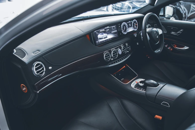 a close up of the interior of a car, unsplash, mercedez benz, rectangle, ultrawide cinematic, detailed high resolution