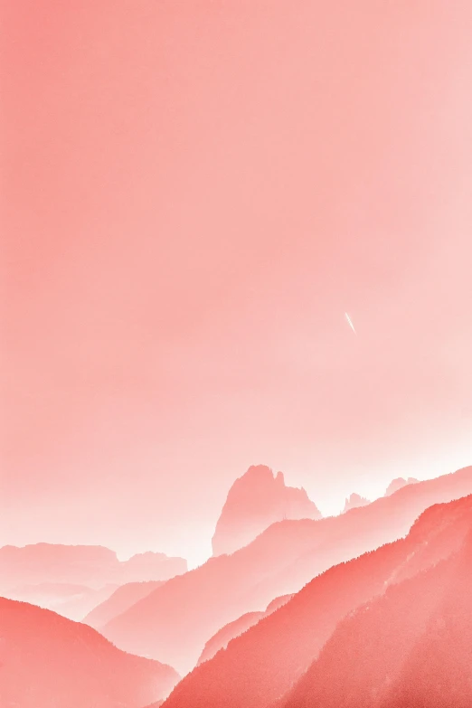 a couple of people standing on top of a mountain, a minimalist painting, inspired by Yanjun Cheng, aestheticism, gradient light red, detailed scenery —width 672, pink mist, beeple. hyperrealism