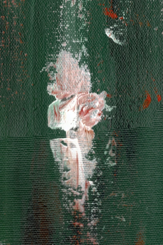 a painting of a flower in a vase, a detailed painting, inspired by Gerhard Richter, deviantart, lyrical abstraction, highly_detailded, torn mesh, damaged webcam image, green and pink fabric