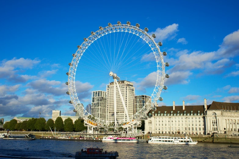 a large ferris wheel sitting in the middle of a river, london bus, square, 4k photo”, fan favorite
