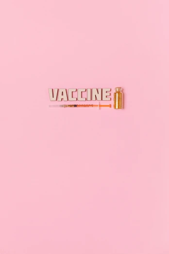a pink phone case with the word vaccino on it, an album cover, by Gee Vaucher, trending on pexels, conceptual art, syringe, 256x256, medicine, gold