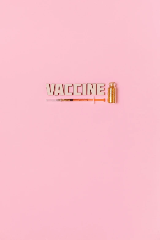 a pink phone case with the word vaccino on it, an album cover, by Gee Vaucher, trending on pexels, conceptual art, syringe, 256x256, medicine, gold