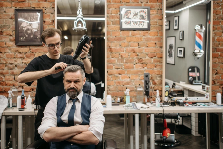 a man getting his hair cut at a barber shop, by Adam Marczyński, pexels contest winner, renaissance, 15081959 21121991 01012000 4k, thumbnail, dasha taran, elegant look