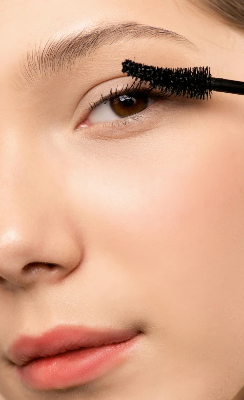 a close up of a woman with a mascara brush, inspired by Nicolette Macnamara, extra wide, modeled