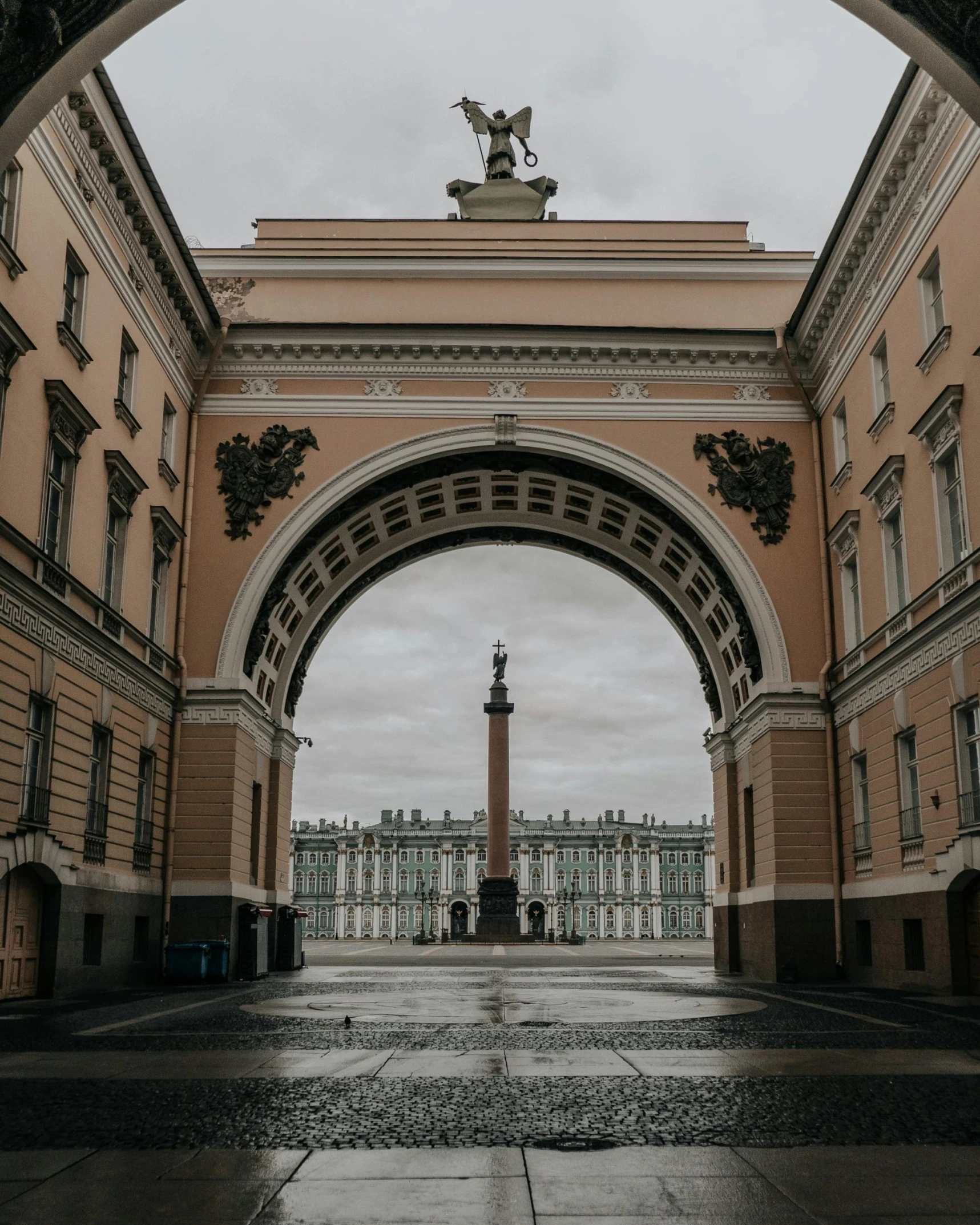 an archway with a statue on top of it, by Serhii Vasylkivsky, pexels contest winner, neoclassicism, lgbt, saint petersburg, gif, ground - level view