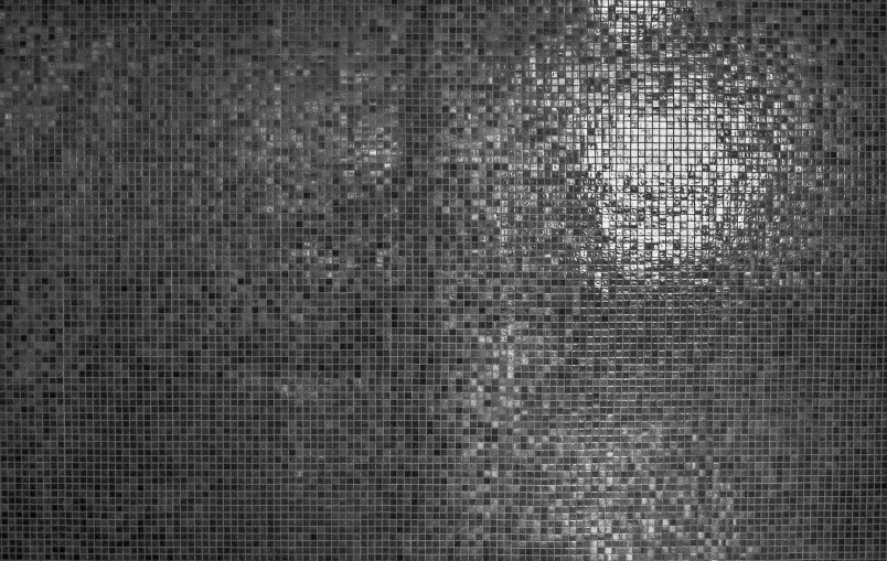 a black and white photo of a shower, a mosaic, by Daniel Chodowiecki, pixabay, kinetic pointillism, flat texture, glowing with silver light, 3 2 x 3 2, photo - realistic wallpaper
