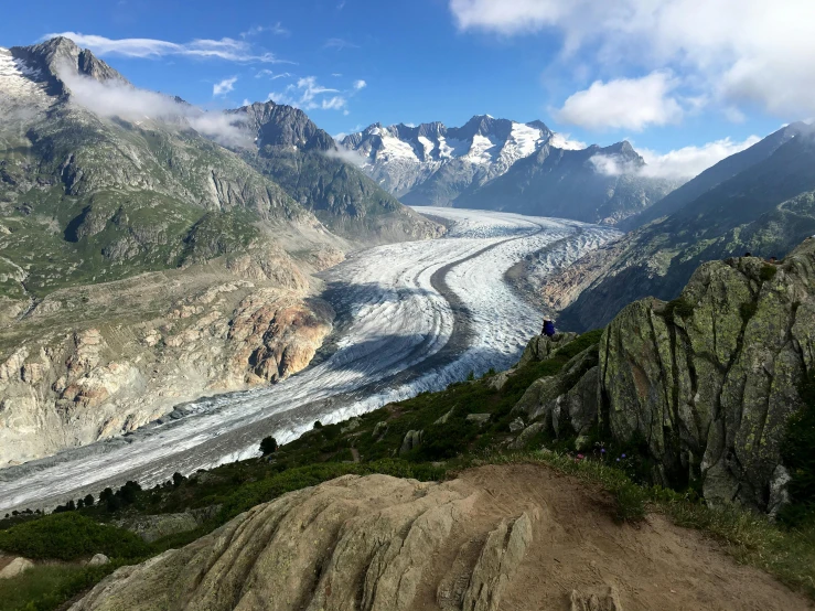 a view of a glacier from the top of a mountain, by Tom Wänerstrand, pexels contest winner, 2 5 6 x 2 5 6 pixels, landslides, chamonix, slide show