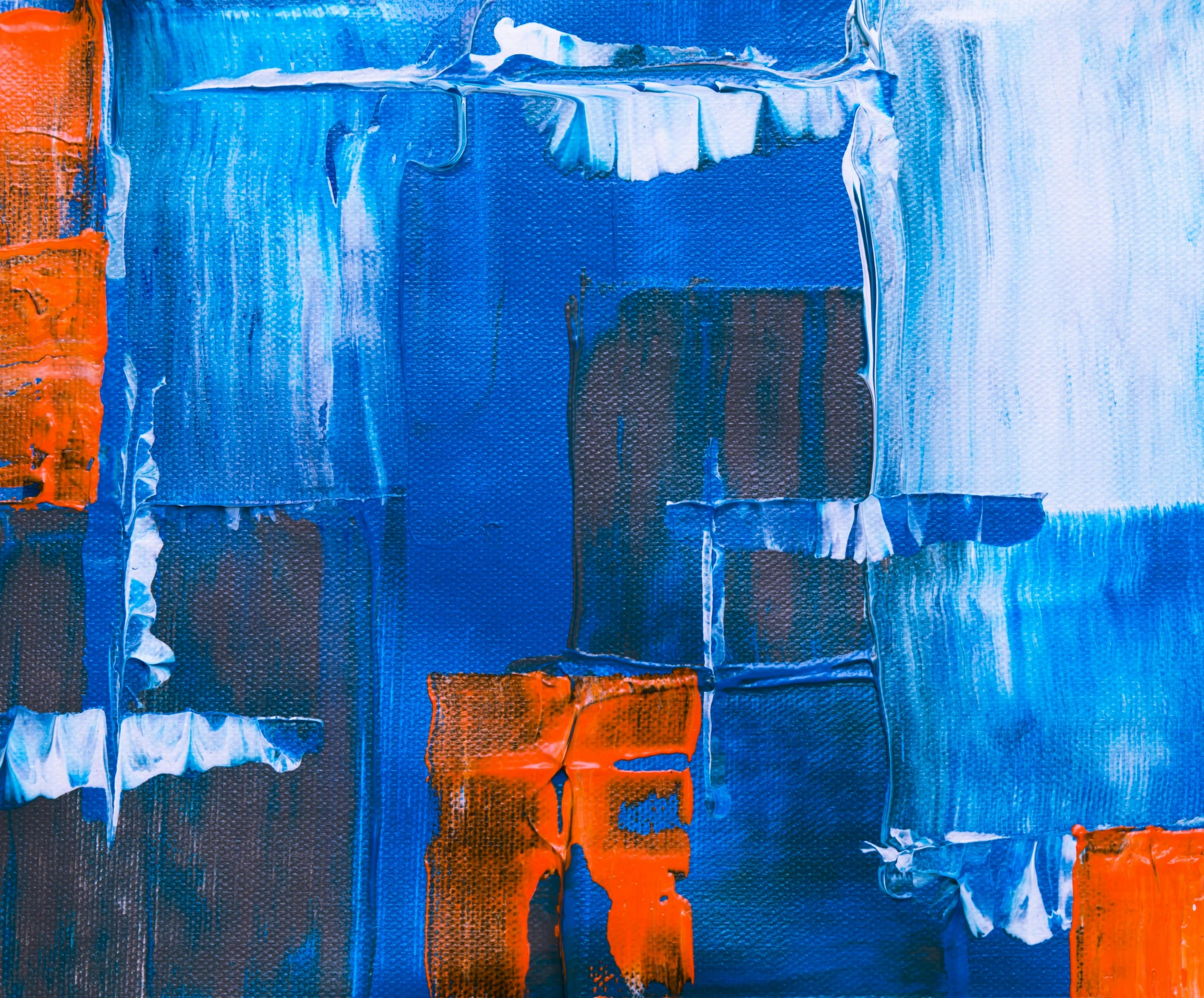 an abstract painting with blue, orange and white colors, inspired by Christo, pexels contest winner, blue-fabric, abstract blocks, thumbnail, freezing