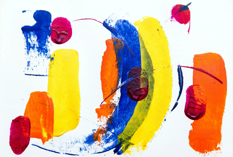 a close up of a painting on a white surface, inspired by Albert Irvin, flickr, red yellow blue, 15081959 21121991 01012000 4k, colorful illustration, carnival