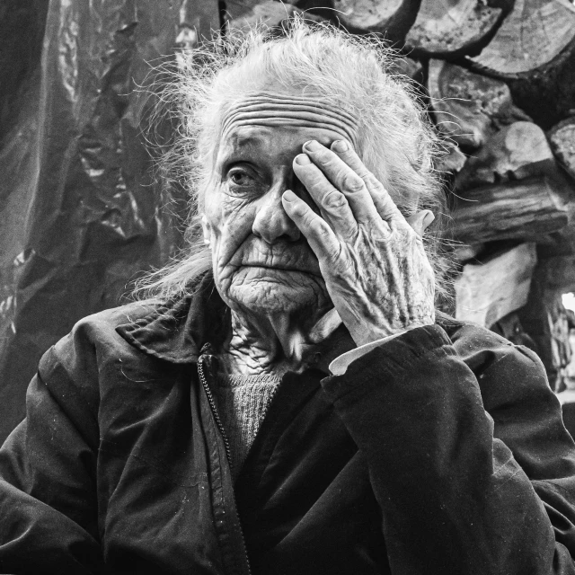 a black and white photo of an old man, a black and white photo, by Joze Ciuha, pexels contest winner, photorealism, woman crying, woman posing, long fingers, olga buzova