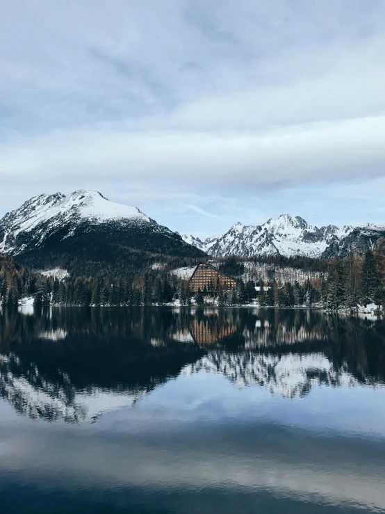 a body of water surrounded by snow covered mountains, jovana rikalo, mirror lake, smartphone photo