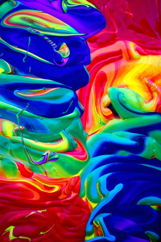 a painting of colorful swirls on a red background, an airbrush painting, flickr, abstract art, rainbow melting color scheme, colourful 4 k hd, flowing neon-colored silk, vhs colour photography