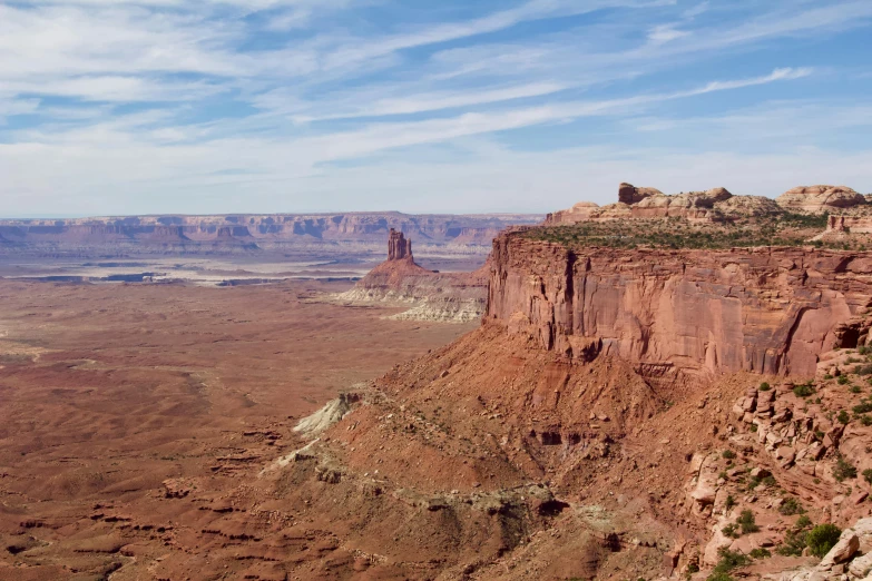 a group of people standing on top of a cliff, a matte painting, by Emma Lampert Cooper, unsplash contest winner, renaissance, moab, panorama distant view, mesa plateau, background image